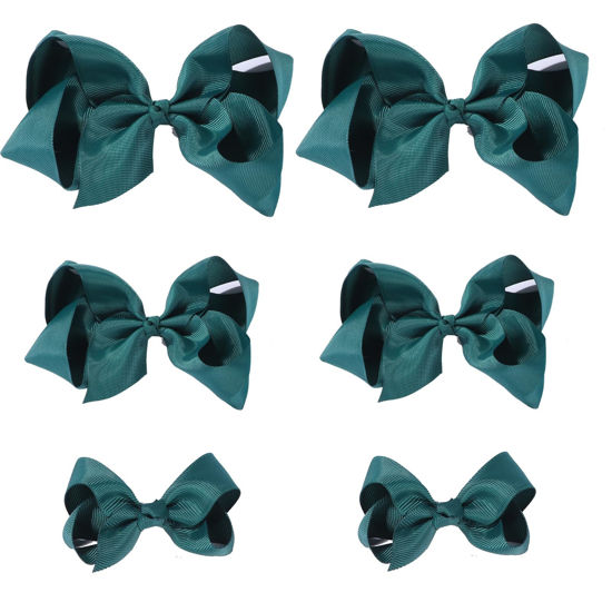 Picture of Hunter Green Bows for Girls,6PCS Hand-made Grosgrain Ribbon Hair Bows Alligator Clips Hair Accessories for Little Teen Toddler Girls Kids (Hunter Green)