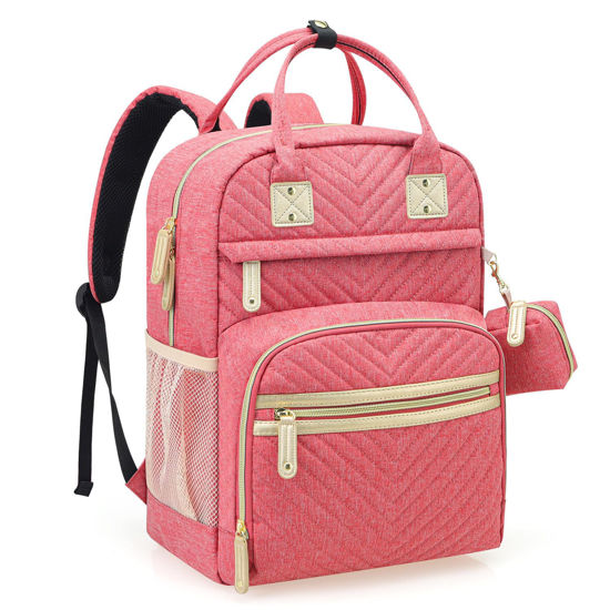 Picture of Tuwubi Diaper Bag Backpack,Baby Essentials Travel Tote Bag, Multi function Waterproof Backpacks,Travel Essentials with Stroller Straps & Pacifier Case - Pink