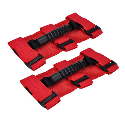 Picture of moveland Grab Handles Compatible with Jeep Wrangler Roll Bars (2 Pack), Easy-to-Fit 3 Straps Design for 1955-2023 Models (RED)