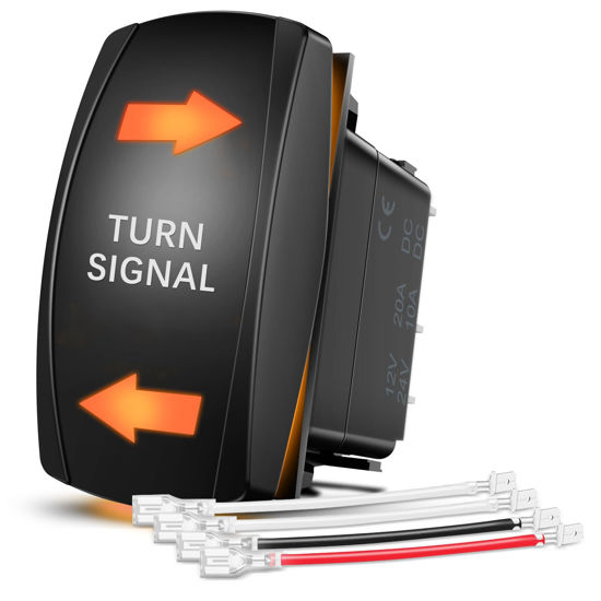 Picture of Nilight Turn Signal Switch Amber 4Pin ON Off ON Rocker Switch Laser Etched SPDT Toggle Switches 12V 20A 24V 10A Jumper Wires for Cars RVs Boats Campers Trailers