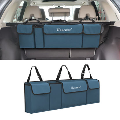 Picture of Car Trunk Organizer and Storage, Backseat Hanging Organizer for SUV, Truck, MPV, Waterproof, Collapsible Cargo Storage Bag with 4 Pockets, Car Accessories for Men and Women (Blue)