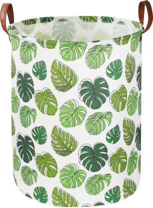 Picture of NTAOHAMPER Round Green Laundry Hamper,Jungle Themed Nursery Decor,Tropical Baby Basket,Monstera Room Decor,Waterproof Kids Toys Storage Bin,Safari Gift Basket(Leaf)