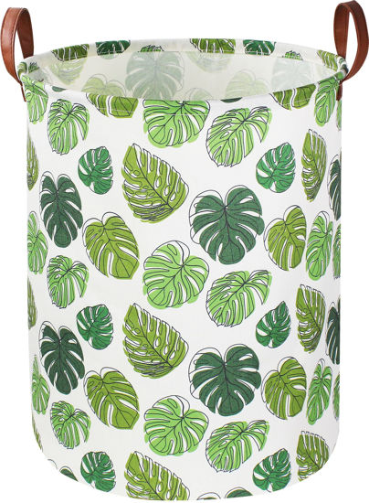 Picture of NTAOHAMPER Round Green Laundry Hamper,Jungle Themed Nursery Decor,Tropical Baby Basket,Monstera Room Decor,Waterproof Kids Toys Storage Bin,Safari Gift Basket(Leaf)