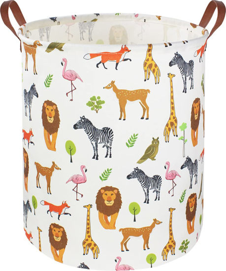 Picture of CLOCOR Kids Laundry Basket,Nursery Baby Hamper,Toy Storage Bin with handles for Boys and Girls,Safari Room Decor,Waterproof Storage Basket(Jungle Animals)