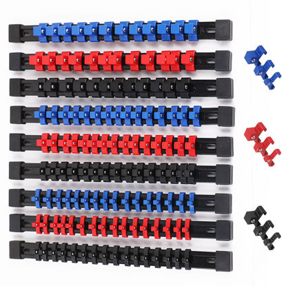 Picture of SWANLAKE Organizer Socket Holder, 9PCS 1/4-Inch x 48 Clips, 3/8-Inch x 45 Clips, 1/2-Inch x 36 Clips, Premium Quality Socket Clip Rail Holder (9PC)