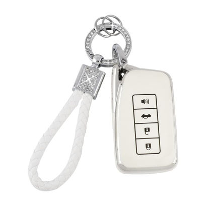 Picture of PIFOOG White Key Fob Cover for Lexus RX NX IS ES GS LS RC 4 -Button Smart Keys Case Protector Soft TPU Glittering Keychain Lanyard Car Accessories Girly Cute