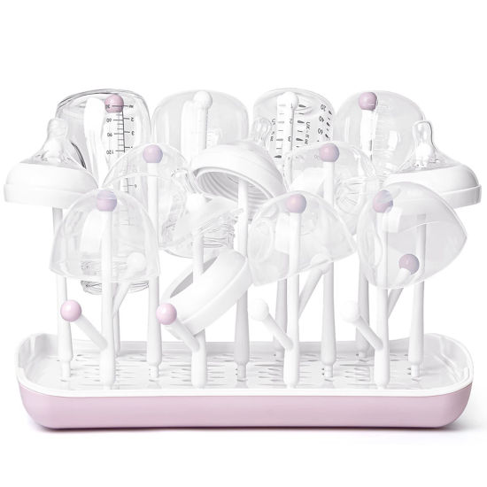 Picture of Termichy Baby Bottle Drying Rack, Large Capacity Baby Bottle Rack for Bottles, Dry Rack with Removable Water Tray(Pink)