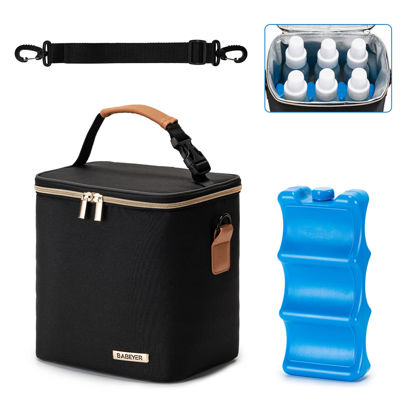Picture of BABEYER Breastmilk Cooler Bag with Ice Pack Fits 6 Baby Bottles Up to 9 Ounce, Baby Bottle Bag with Shoulder Strap for Nursing Mom Daycare, Black