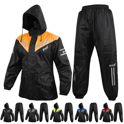 Picture of BYKR Waterproof Outdoor Motorcycle Rain Suits for Men & Women Cycling 2-Piece Breathable & Windproof Wet Weather Protection Motocross Rain Gear Reflective Rainwear All Sports Riding Rainsuit OrangeL