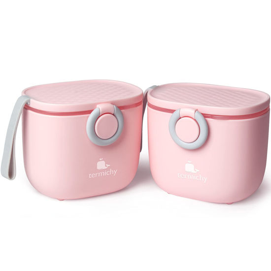 Picture of Termichy Baby Formula Dispenser, Portable Milk Powder Dispenser Container with Carry Handle and Scoop for Travel Outdoor Activities with Baby Infant, 8.8OZ, 0.55LB, 250g (Pink-2pack)