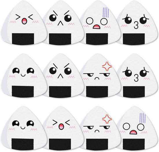 Picture of Dulphee Thin Guitar Picks, Ukulele Picks White Sushi Rice Balls Pattern Picks Classical Triangle 0.46mm Light Guitar Plectrums 12 Pack for Bass, Acoustic & Electric Guitars