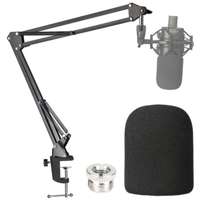 Picture of Audio-Technica AT2020 Mic Boom Arm with Foam Windscreen, Suspension Boom Scissor Arm Stand with Pop Filter Cover for Audio-Technica AT2020 Microphone by SUNMON