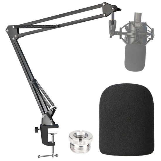 Picture of Audio-Technica AT2020 Mic Boom Arm with Foam Windscreen, Suspension Boom Scissor Arm Stand with Pop Filter Cover for Audio-Technica AT2020 Microphone by SUNMON