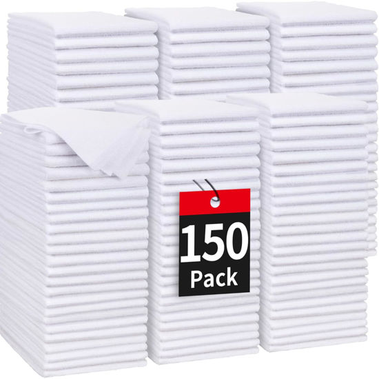 Picture of HOMERHYME White Microfiber Cleaning Cloth, 150 Pack Shop Towels All-Purpose Cleaning Rags, Bulk Lint-Free Washcloth Reusable Microfiber Towels for Cars Mechanic Garage & Housekeeping 11.5"*11.5"