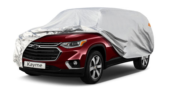 Picture of Kayme 6 Layers SUV Car Cover Custom Fit for Chevrolet Chevy Traverse (2009-2024) Waterproof All Weather for Automobiles, Outdoor Full Cover Rain Sun UV Protection.Silver