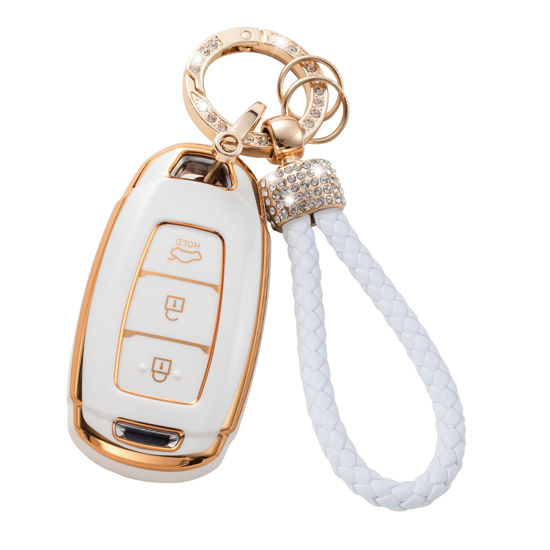 Picture of Gematay for Hyundai Key Fob Cover with Keychain Lanyard, Soft TPU Key Fob Protector Shell Compatible with Hyundai Kona Santa Fe Elantra GT Veloster Accent Venue Smart Remote Case