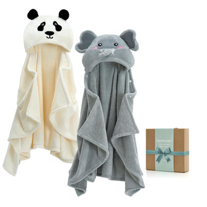 Picture of Momcozy Hooded Baby Towels-Visualize Health Label -2 Pack Premium Coral Fleece Bath Towel with Large Size-Ultra Absorbent for Baby Comfort- Great Gift for Newborn, Toddler and Kids(28"x 55", L x W)
