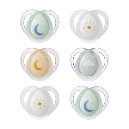 Picture of Tommee Tippee Nighttime Pacifiers, 0-6 Months, 6 Pack of Glow in The Dark Pacifiers with Symmetrical Silicone baglet