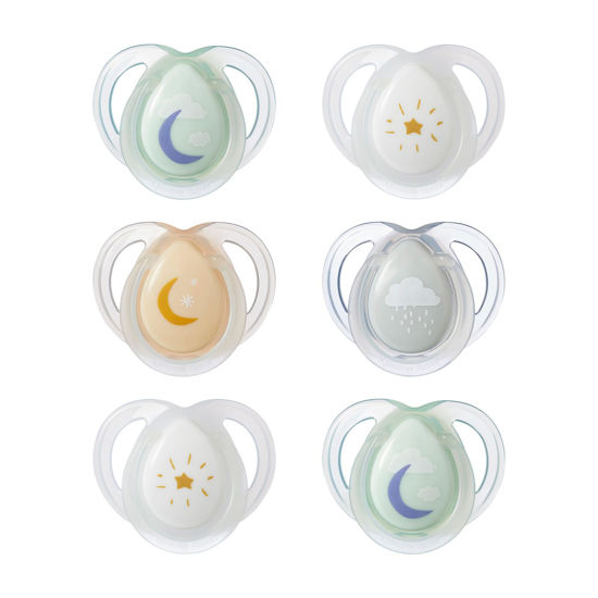 Picture of Tommee Tippee Nighttime Pacifiers, 0-6 Months, 6 Pack of Glow in The Dark Pacifiers with Symmetrical Silicone baglet