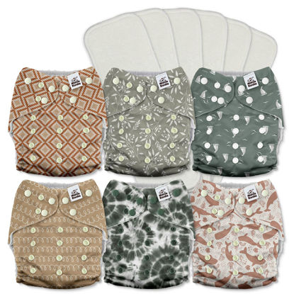 Picture of Mama Koala 3.0 Cloth Diapers for Babies with AWJ Lining, 6 Pack with 6 5-Layer Natural Cloth Diaper Inserts - Reusable and Washable Pocket Diapers(A-Calm Spring)