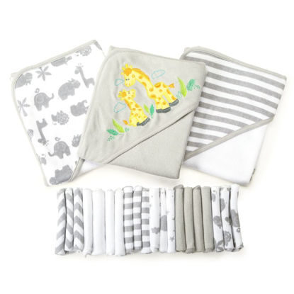 Picture of Spasilk Bath Hooded Towels & Washcloths Set for Babies, 23-Piece Gift Set, Grey, (Gift GBA23 0501)