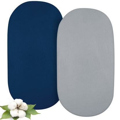 Picture of Bassinet Sheets Fit for Graco Sense2Snooze, Snoo, Delta Children, Dream On Me Karley, Chicco and Regalo Baby Bassinet,100% Organic Cotton, 2 Pack, Ultra Soft Bassinet Sheet, Gray and Navy Blue