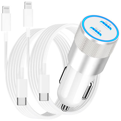 Picture of [Apple MFi Certified] iPhone Car Charger Fast Charging, Caiinei 60W Dual USB-C Power Car Charger Adapter + 2Pack 6FT Type-C to Lightning Cable Quick Car Charge for iPhone 14 13 12 11 Pro/XS/XR/SE/iPad