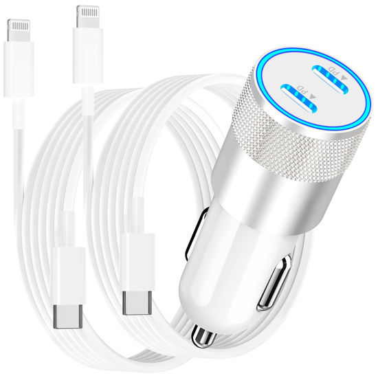 Picture of [Apple MFi Certified] iPhone Car Charger Fast Charging, Caiinei 60W Dual USB-C Power Car Charger Adapter + 2Pack 6FT Type-C to Lightning Cable Quick Car Charge for iPhone 14 13 12 11 Pro/XS/XR/SE/iPad