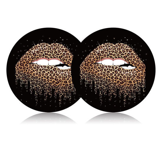 Picture of Funny Leopard Lips Kiss Leopard Print Mouth 2PCS 2.75" Car Cup Holder Insert Coasters, Womens Cool Lips Bite Kiss Me Leopard Print Cheetah Car Coasters Sexy Car Interior Decoration by FLYEEGO