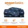 Picture of Amazon Basics Kid's Soft Easy-Wash Lightweight Microfiber 3-Piece Sheet Set, Toddler, Navy, White Anchors