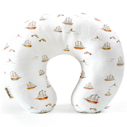 Picture of GRSSDER Nursing Pillow Cover, Stretchy Soft Minky Fabric Covers, Fit Most Nursing Support Pillows for Breastfeeding, Comfortable Safe Pillow Cover, Sailboat