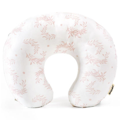 Picture of GRSSDER Nursing Pillow Cover, Stretchy Soft Minky Breastfeeding Pillow Slipcovers, Snugly Fit Most Nursing Support Pillows for Breastfeeding, Comfortable Safe Pillow Cover, Pink Flora