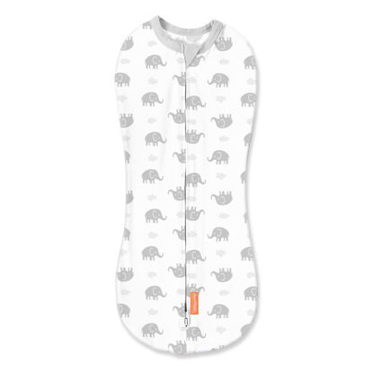 Picture of SwaddleMe by Ingenuity Compression Swaddle Pod, Two-Way Zipper for Easy Changes, Improves Sleep & Calms Startle Reflex, 0-2 Months, 1-Pack - Grey Elephant Skies