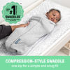 Picture of SwaddleMe by Ingenuity Compression Swaddle Pod, Two-Way Zipper for Easy Changes, Improves Sleep & Calms Startle Reflex, 0-2 Months, 1-Pack - Grey Elephant Skies