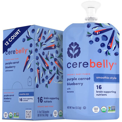 Picture of Cerebelly Baby Food Pouches Stage 1 - Purple Carrot Blueberry Smoothie (4 oz, Pack of 12), Organic Fruit & Veggie Purees, Great Toddler Snacks