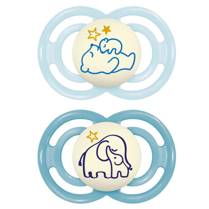 Picture of MAM Perfect Night Baby Pacifier, Patented Nipple, Glows in the Dark, 2 Pack, 6-16 Months, Boy (Design May Vary)