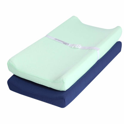 Picture of TILLYOU Changing Pad Cover Set in Soft Jersey Material - Fits 32"/34''x16 Contoured Pad for Babies, Navy Blue & Lt Green