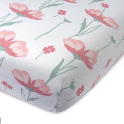 Picture of HonestBaby Fitted Crib Sheets Fits Standard Mattress Bassinet, Mini Prints 100% Organic Cotton Baby Boys, Girls, Unisex, Strawberry Pink Floral, One Size