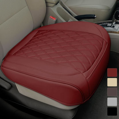 Picture of 1 Pack Leather Front Car Seat Cover Bottom Car Seat, Anti-Slip and Full Wrap Driver Car Seat Protectors, Luxury Waterproof Bottom Auto Seat Cushion Pad Mat for Most Vehicles(Red)