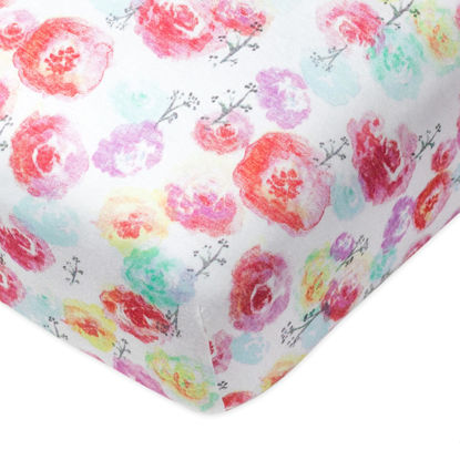 Picture of HonestBaby Fitted Crib Sheets Fits Standard Mattress Bassinet, Mini Prints 100% Organic Cotton Baby Boys, Girls, Unisex, Rose Blossom, One Size