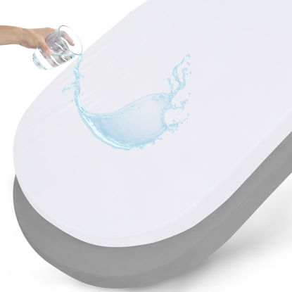 Picture of Waterproof Bassinet Sheets Fit for Halo, Dream on Me, Ingenuity, Fisher Price, Delta, Graco and Other Oval Bassinet Mattress, 2 Pack, Ultra Soft Microfiber Sheets, White & Grey