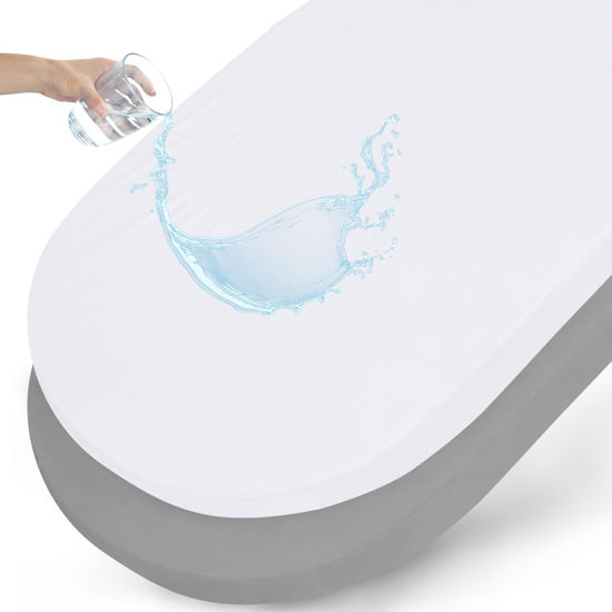 Picture of Waterproof Bassinet Sheets Fit for Halo, Dream on Me, Ingenuity, Fisher Price, Delta, Graco and Other Oval Bassinet Mattress, 2 Pack, Ultra Soft Microfiber Sheets, White & Grey