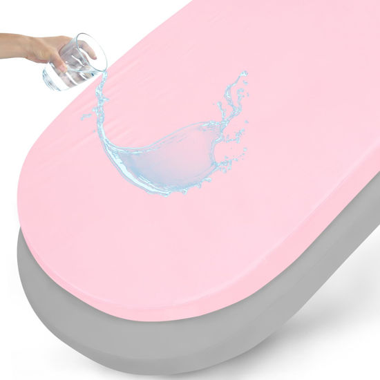 Picture of Waterproof Bassinet Sheets Fit for Halo, Dream on Me, Ingenuity, Fisher Price, Delta, Graco and Other Oval Bassinet Mattress, 2 Pack, Ultra Soft Microfiber Sheets, Grey & Pink