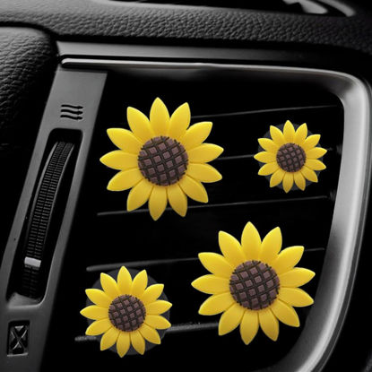 Picture of ZOSTLAND Flower Car Air Vent Clip Decoration,Car Air Fresheners, Smiling Face Car Vent Clip，Personalized Automotive Interior Decoration Accessories,Car Decor Gift for women,men (4pcs Sunflower)