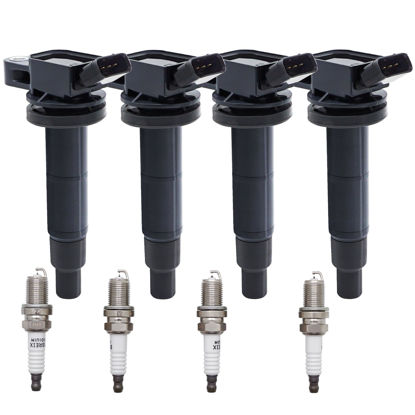 Picture of UF333 Ignition Coil Packs & 7092 Double Iridium Spark Plug Compatible with 2001-2012 Toyota Camry Corolla RAV4 Solara Matrix Highlander Lexus HS250h Scion xB TC C1330