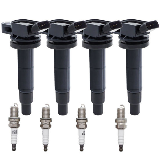 Picture of UF333 Ignition Coil Packs & 7092 Double Iridium Spark Plug Compatible with 2001-2012 Toyota Camry Corolla RAV4 Solara Matrix Highlander Lexus HS250h Scion xB TC C1330