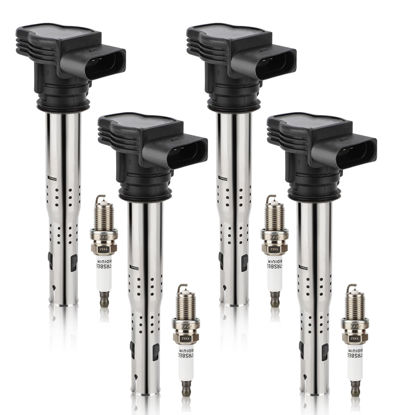 Picture of UF575 Ignition Coil & 1675 Double Iridium Spark Plug for Audi A3 A4 A5 A6 Q5 R8 TT RS4 RS5/Volkswagen Jetta Passat Tiguan Beetle CC Golf GTI Replaces# C1627 07K905715F E1075