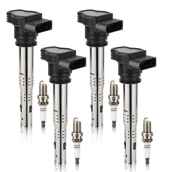 Picture of UF575 Ignition Coil & 1675 Double Iridium Spark Plug for Audi A3 A4 A5 A6 Q5 R8 TT RS4 RS5/Volkswagen Jetta Passat Tiguan Beetle CC Golf GTI Replaces# C1627 07K905715F E1075