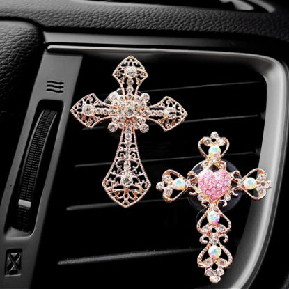 Picture of ZOSTLAND Rhinestone Car Decorative Clip,Car Air Fresheners,Metal Car Vent Clip,Bling Car Air Vent，Personalized Automotive Interior Decoration Accessories,Car Decor Gift for women,men (2pcs Cross)