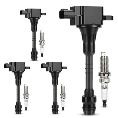Picture of UF351 Ignition Coil & 4505 Double Iridium Spark Plug for 2001-2005 Nissan Almera,2002-2006 Sentra 1.8L L4 Replaces# 22448-6N015 22448-6N011 C1397 5C1394 (Set of 4)